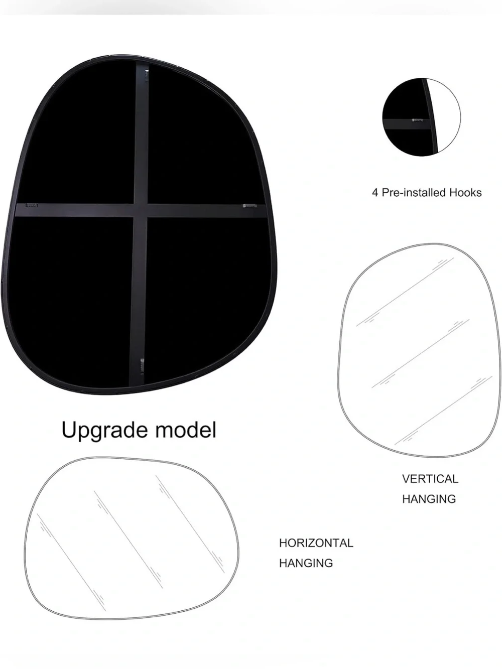 Asymmetrical Wall Mirror for Decor - Black thin frame (21x27)